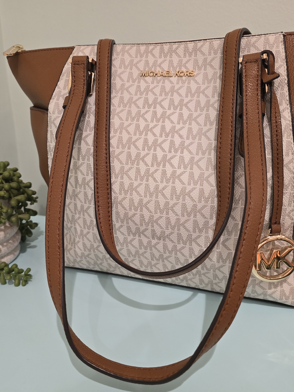 Michael Kors Tan Trim Signature MK Tote
